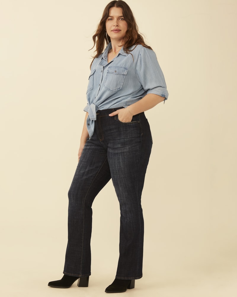 Plus size model with rectangle body shape wearing Quincy High Rise Bootcut Jean by Kut From The Kloth | Dia&Co | dia_product_style_image_id:178270